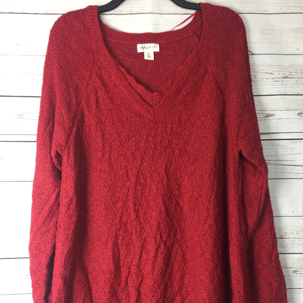 Style Co Women's Red Sparkle Sweater Tunic Top